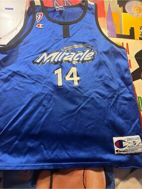 Champion Blue Mesh 'Miracle' Basketball Jersey #14 RARE